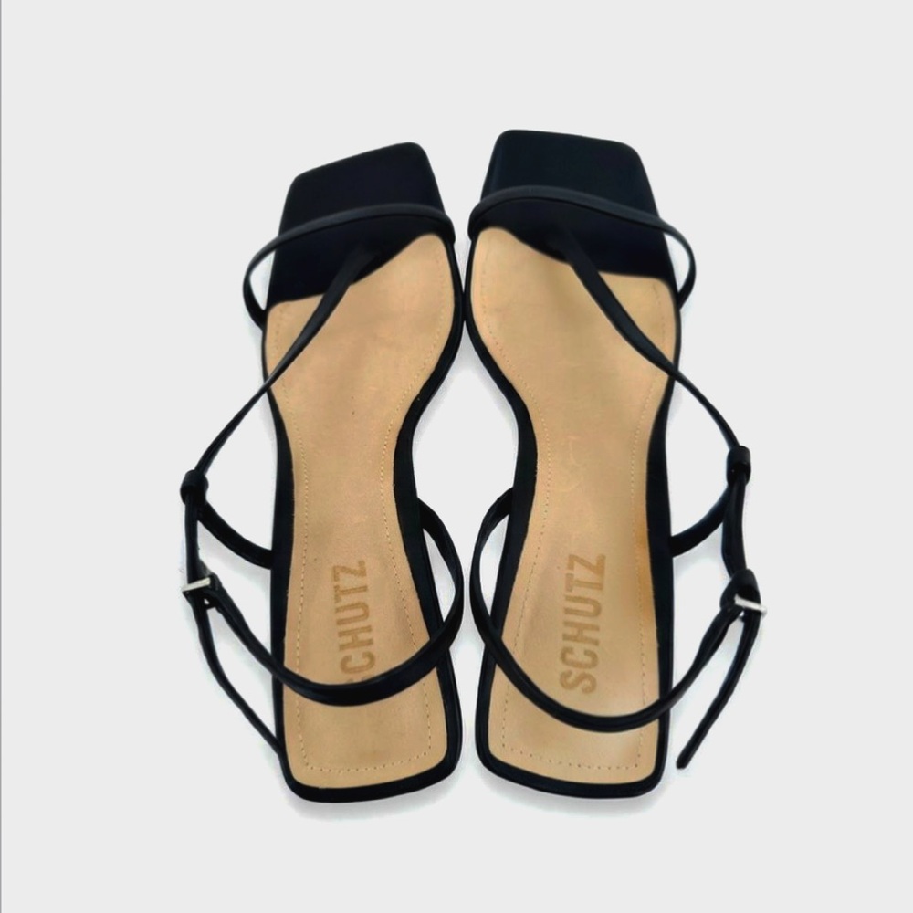 Schultz Heloise Mid Block Black Leather Strappy Sandals Size 8 - Picture 9 of 9